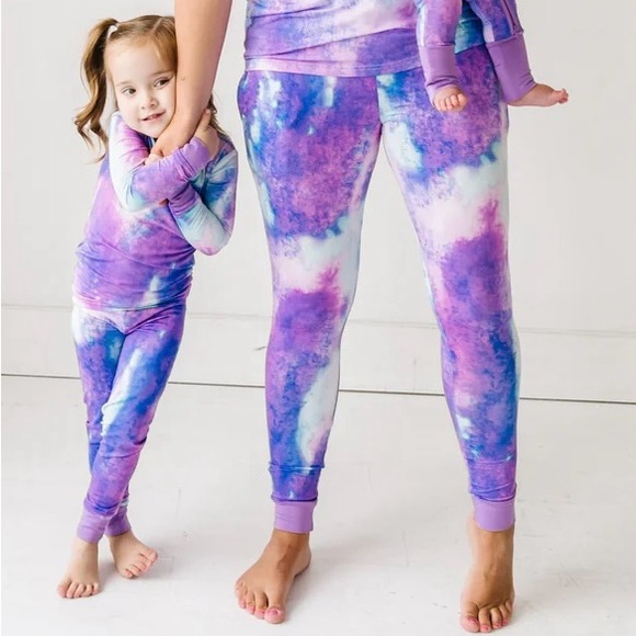 Little Sleepies Pajama Pants-2 pair Womens-LARGE Tidepool and Purple Watercolor - Picture 7 of 14